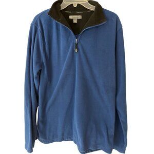 Perry Ellis Pullover Mens Medium Blue Black Microfleece Quarter Zip Long Sleeve